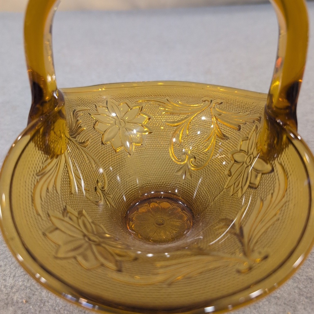 Indiana Glass Tiara Amber Sandwich Daisy Floral Basket Candy Dish Vintage - Picture 2 of 6
